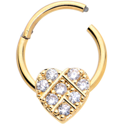 16G 3/8 Clear CZ Gem Gold Tone Lattice Heart Hinged Segment Ring
