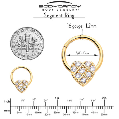 16G 3/8 Clear CZ Gem Gold Tone Lattice Heart Hinged Segment Ring
