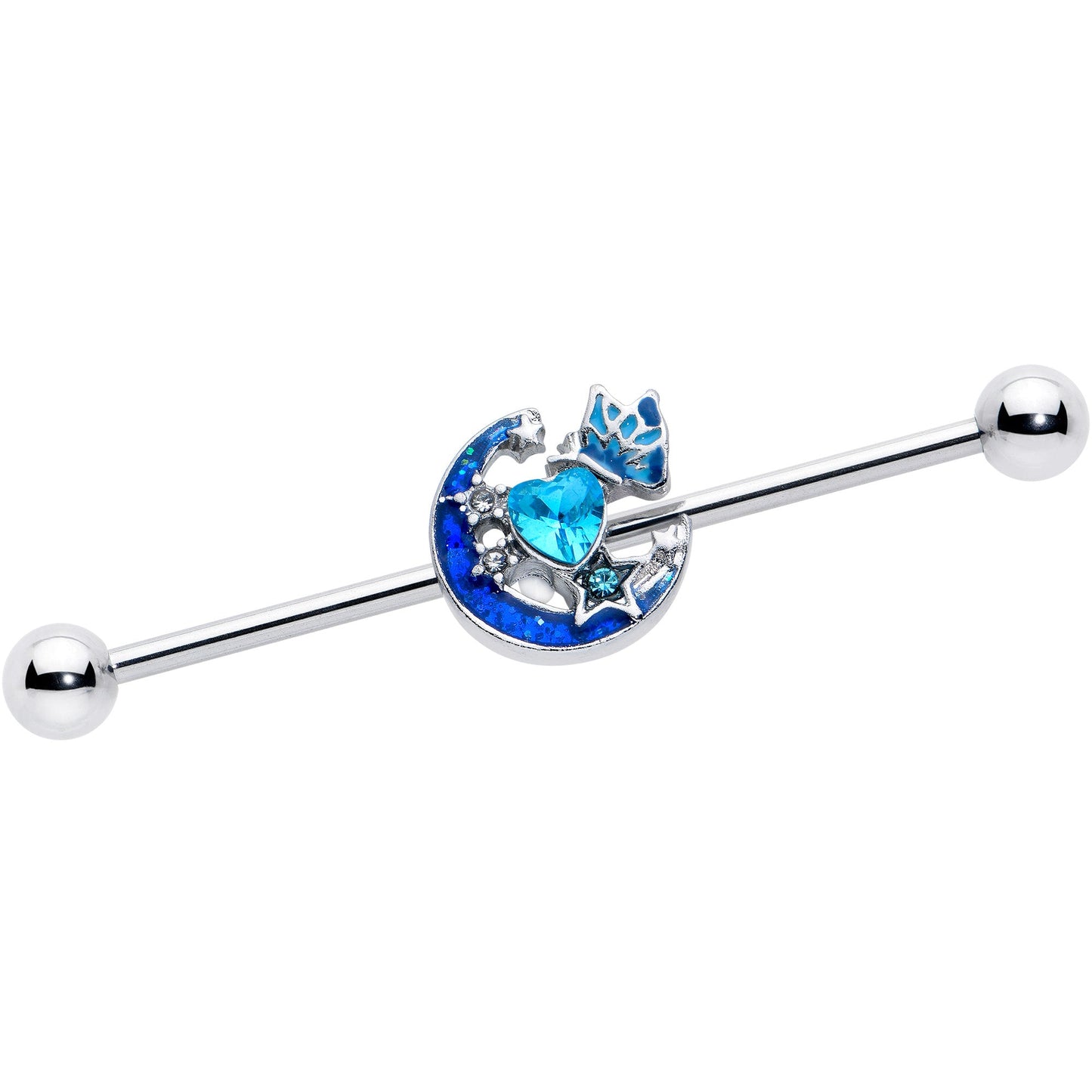 14G Blue CZ Gem Butterfly Love Heart Industrial Barbell 38mm