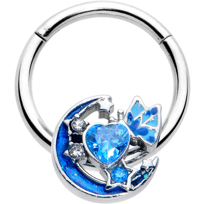 16G 3/8 Blue CZ Gem Butterfly Love Heart Hinged Segment Ring