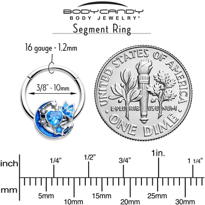 16G 3/8 Blue CZ Gem Butterfly Love Heart Hinged Segment Ring