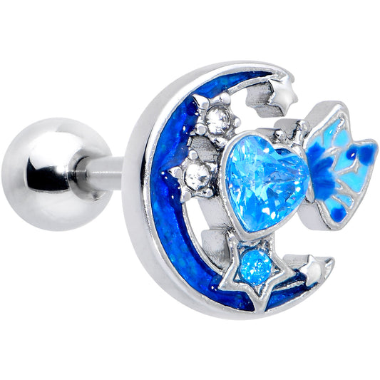 16G 1/4 Blue CZ Gem Butterfly Love Heart Cartilage Tragus Earring