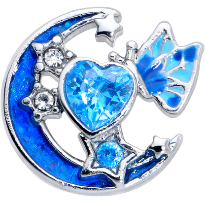 16G 1/4 Blue CZ Gem Butterfly Love Heart Cartilage Tragus Earring