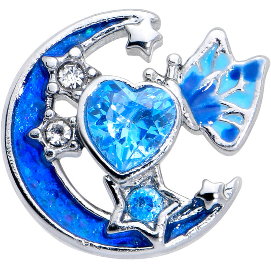 16G 1/4 Blue CZ Gem Butterfly Love Heart Cartilage Tragus Earring