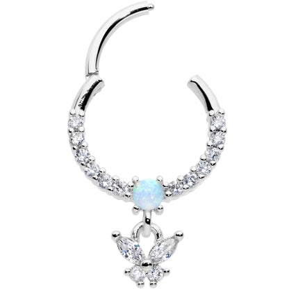 16G 3/8 Blue Synthetic Opal Butterfly Dangle Hinged Segment Ring