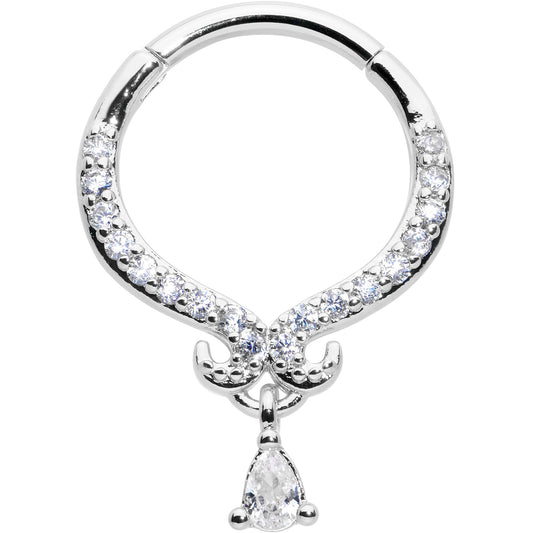 16G 3/8 Clear CZ Gem Elegant Curves Dangle Hinged Segment Ring