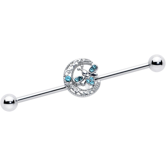 14G Blue Gem Lunar Dragonfly Industrial Barbell 38mm
