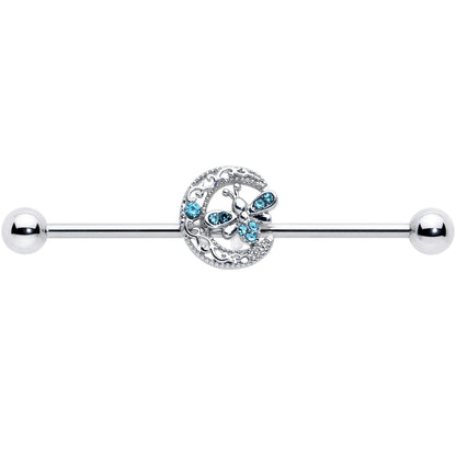 14G Blue Gem Lunar Dragonfly Industrial Barbell 38mm