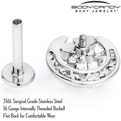 16G 5/16 Blue Gem Lunar Dragonfly Internally Threaded Labret Tragus