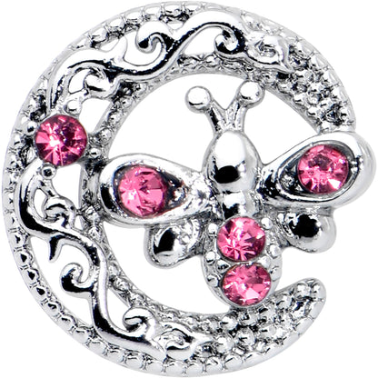 16G 5/16 Pink Gem Lunar Dragonfly Internally Threaded Labret Tragus