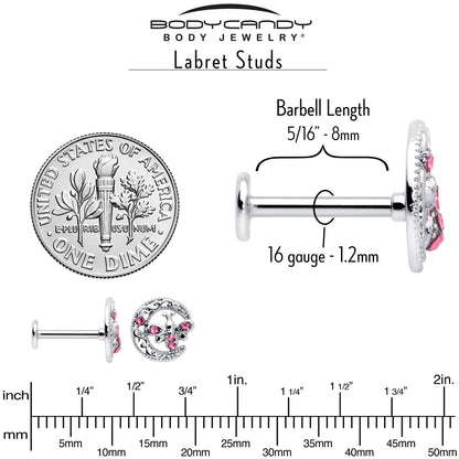 16G 5/16 Pink Gem Lunar Dragonfly Internally Threaded Labret Tragus