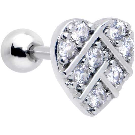 16G 1/4 Clear CZ Gem Lattice Heart Cartilage Tragus Earring