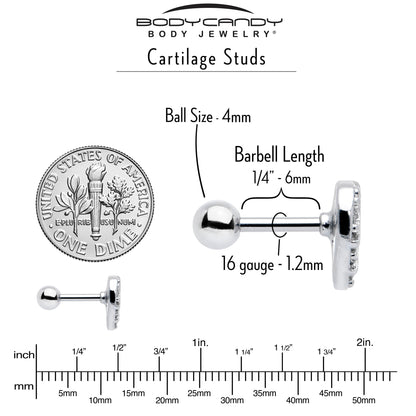 16G 1/4 Clear CZ Gem Lattice Heart Cartilage Tragus Earring