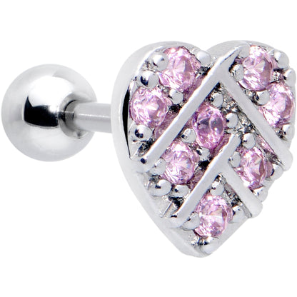 16G 1/4 Pink CZ Gem Lattice Heart Cartilage Tragus Earring