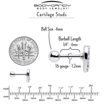 16G 1/4 Pink CZ Gem Lattice Heart Cartilage Tragus Earring