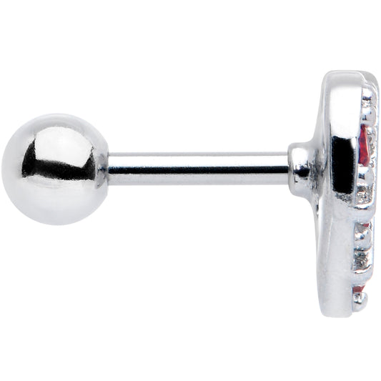 16G 1/4 Red CZ Gem Lattice Heart Cartilage Tragus Earring