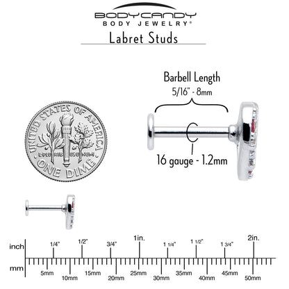 16G 5/16 Red CZ Gem Lattice Hear Internally Threaded Labret