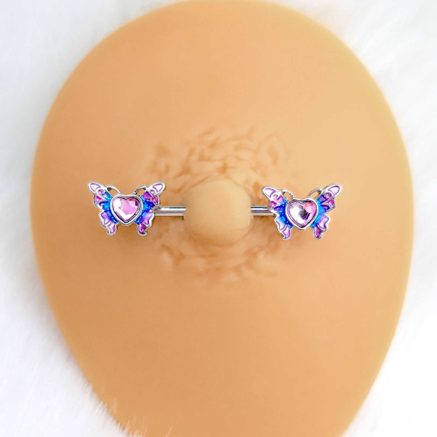 14G 9/16 Pink Gem Heart Butterfly Purple Barbell Nipple Ring Set