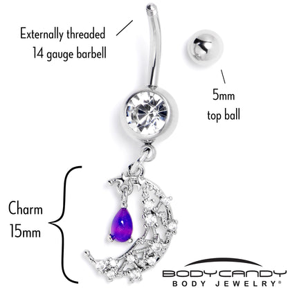Purple Clear Gem Constellation Moon Dangle Belly Ring