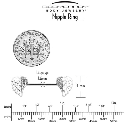 14G 9/16 White Heavenly Heart Angel Wings Barbell Nipple Ring Set