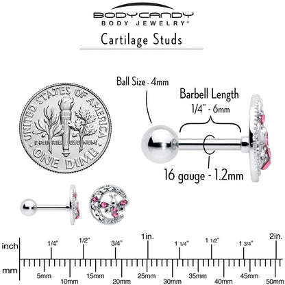 16G 1/4 Pink Gem Lunar Dragonfly Cartilage Tragus Earring