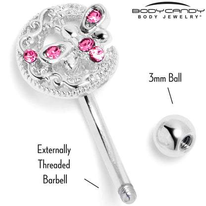 16G 5/16 Pink Gem Lunar Dragonfly Curved Eyebrow Ring