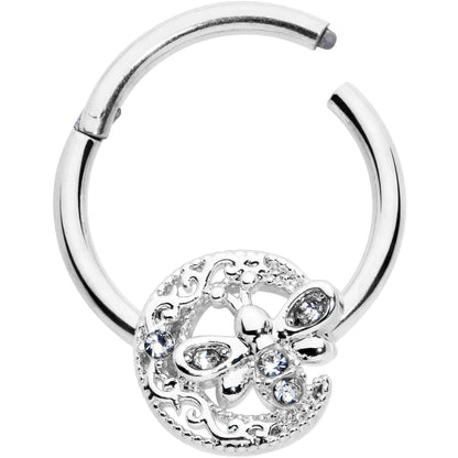 16G 3/8 Clear Gem Lunar Dragonfly Hinged Segment Ring