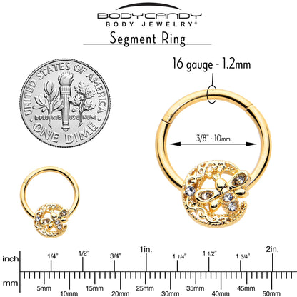 16G 3/8 Clear Gem Gold Tone Lunar Dragonfly Hinged Segment Ring