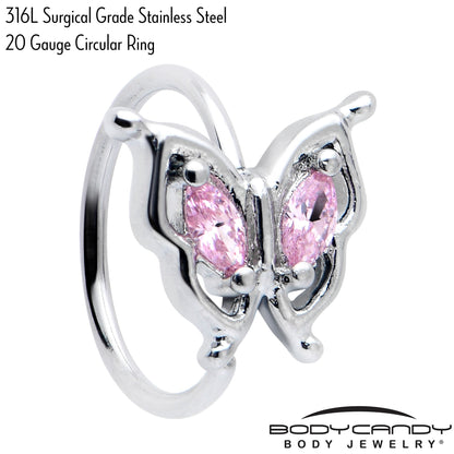 20G 5/16 Pink Gem Fancy Fab Butterfly Nose Hoop
