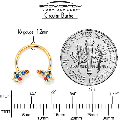 16G 3/8 Red Blue Gem Gold Hue Butterfly Horseshoe Circular Barbell