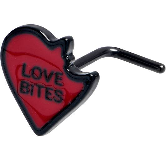 20G 7mm Black Love Bites Heart Valentine L Shape Nose Ring
