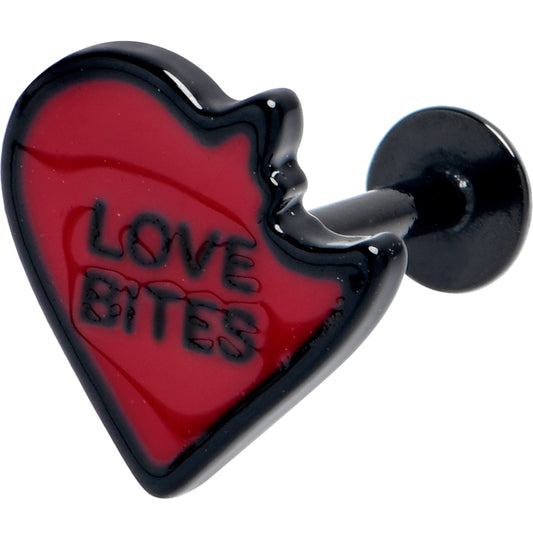 16G 5/16 Black Love Bites Heart Valentine Labret Monroe Tragus