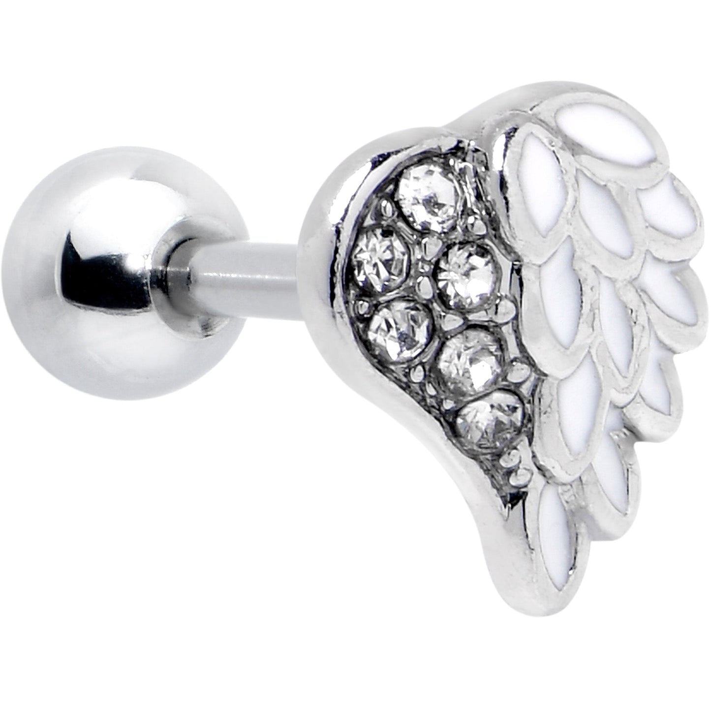 16G 1/4 Clear Gem Heavenly Heart Angel Wing White Cartilage Stud