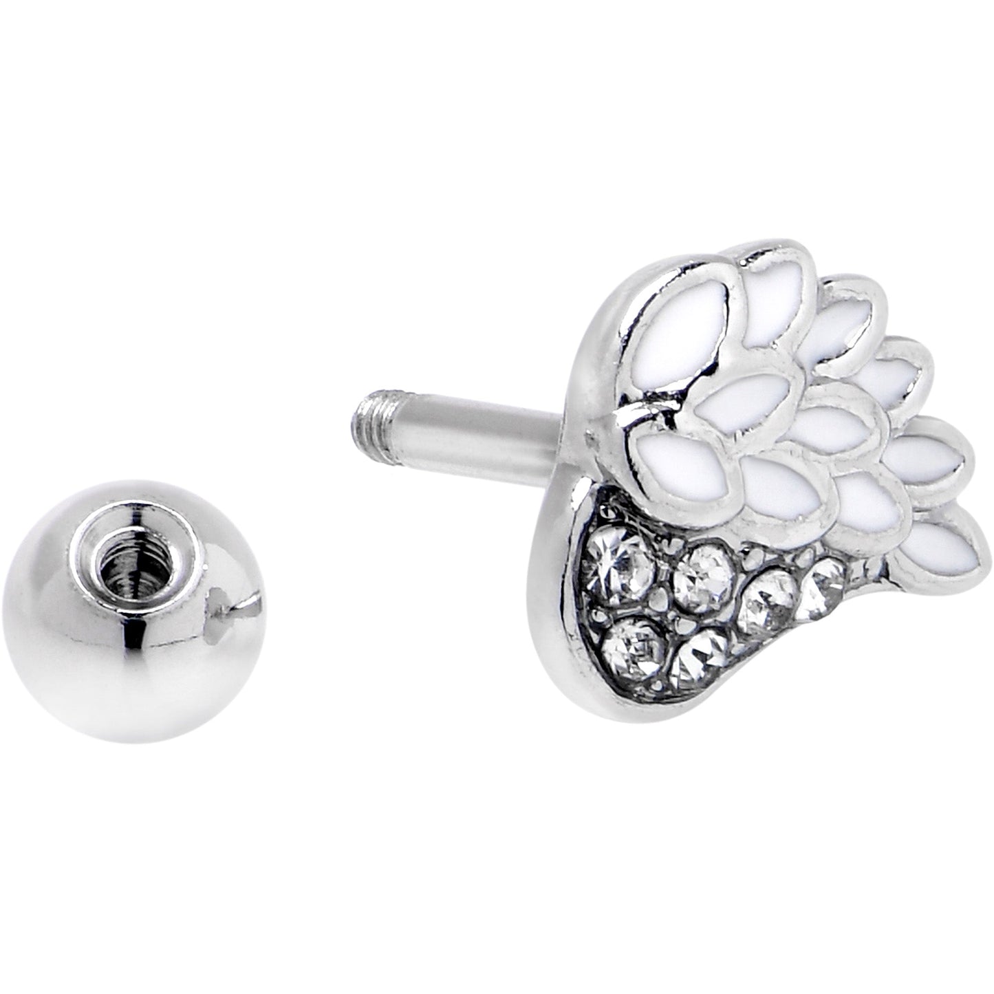 16G 1/4 Clear Gem Heavenly Heart Angel Wing White Cartilage Stud