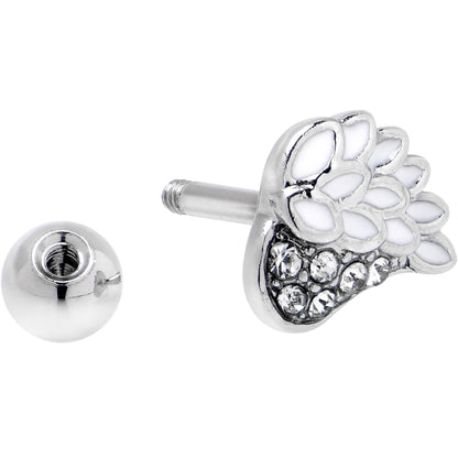 16G 1/4 Clear Gem Heavenly Heart Angel Wing White Cartilage Stud