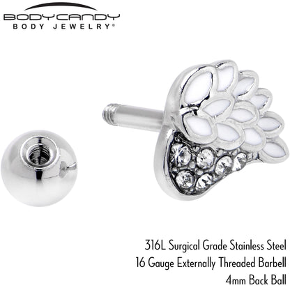 16G 1/4 Clear Gem Heavenly Heart Angel Wing White Cartilage Stud