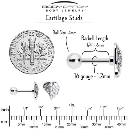 16G 1/4 Clear Gem Heavenly Heart Angel Wing White Cartilage Stud