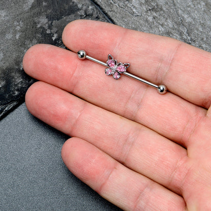 14G Pink Gem Baroque Beauty Butterfly Industrial Barbell 38mm