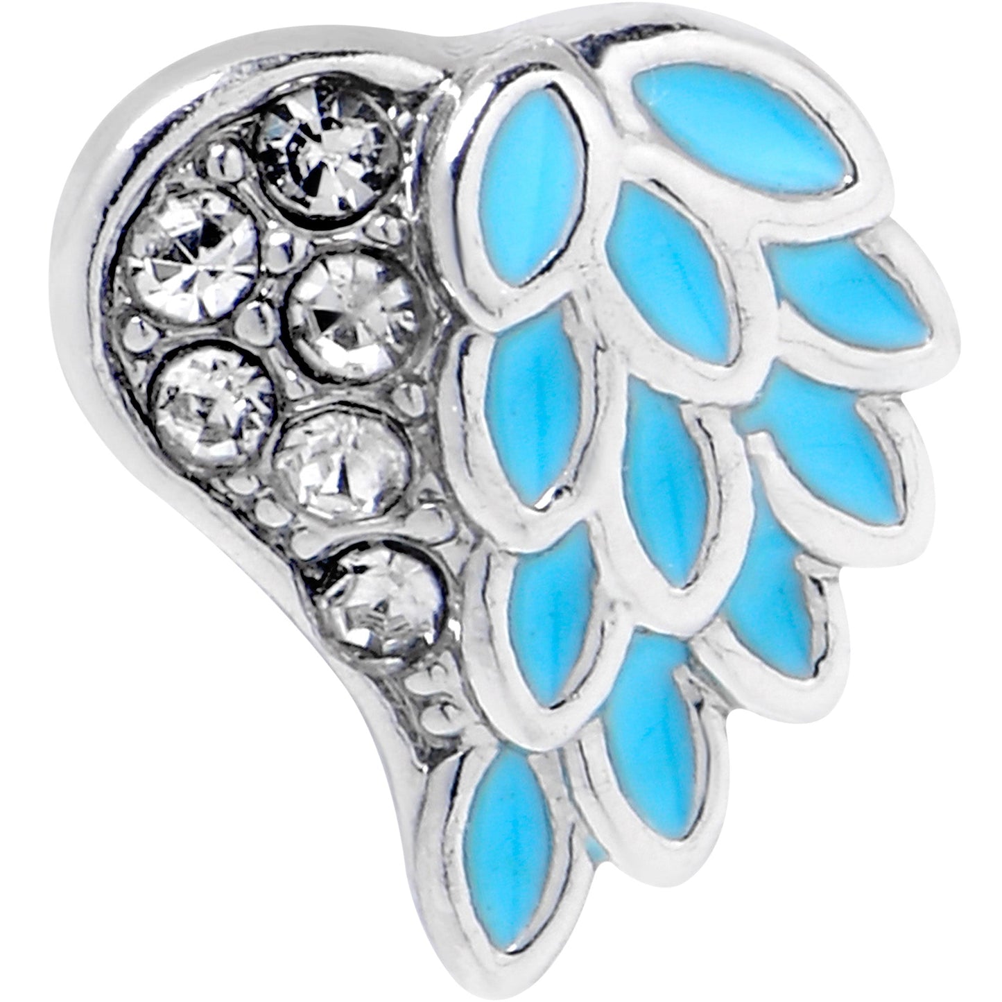 16G 1/4 Clear Gem Heavenly Heart Angel Wing Blue Cartilage Earring