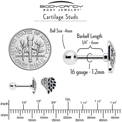 16G 1/4 Clear Gem Heavenly Heart Angel Wing Black Cartilage Earring