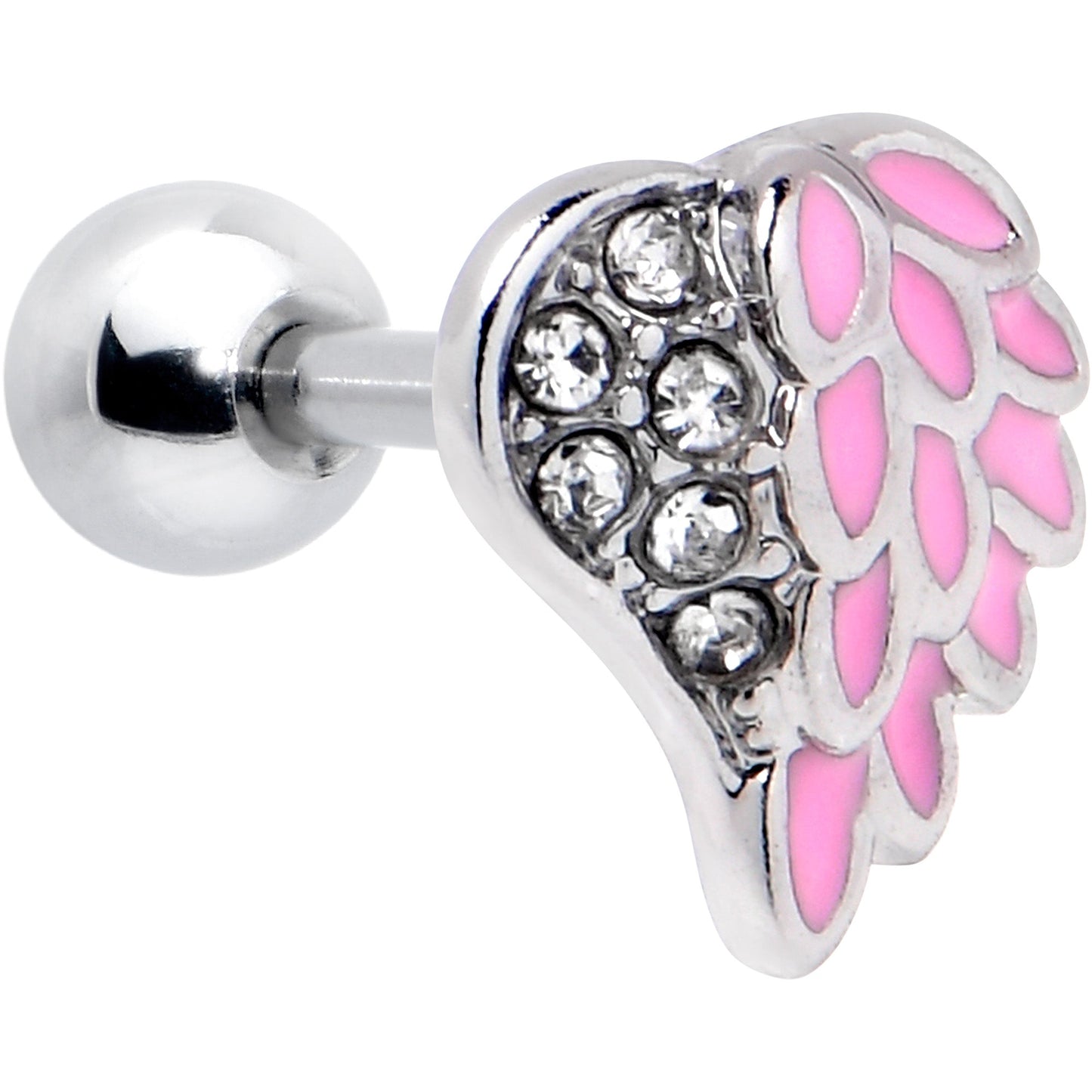 16G 1/4 Clear Gem Heavenly Heart Angel Wing Pink Cartilage Earring