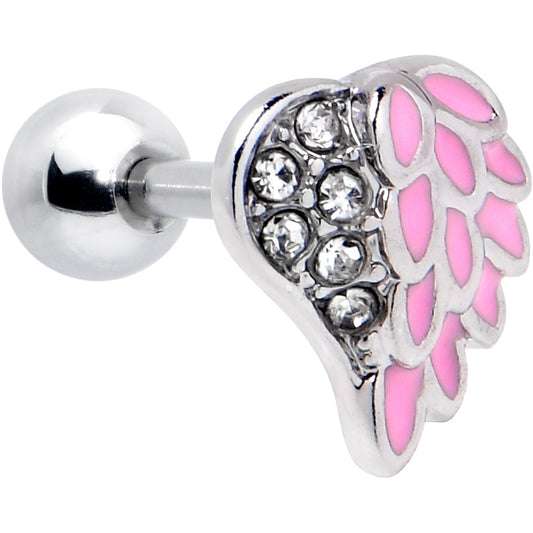 16G 1/4 Clear Gem Heavenly Heart Angel Wing Pink Cartilage Earring
