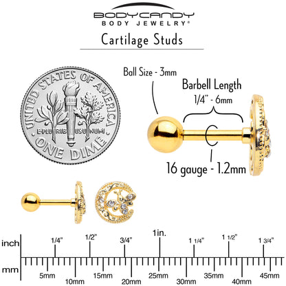 16G 1/4 Clear Gem Gold Tone Lunar Dragonfly Cartilage Earring