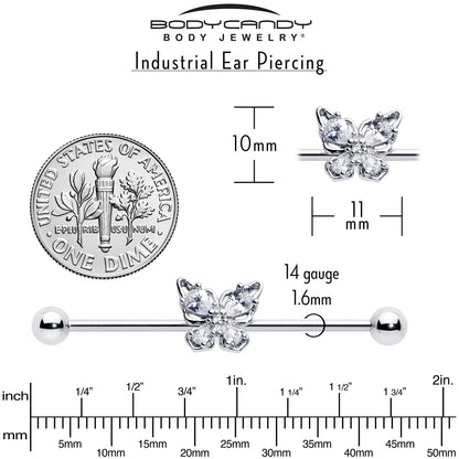 14G Clear Gem Baroque Beauty Butterfly Industrial Barbell 38mm