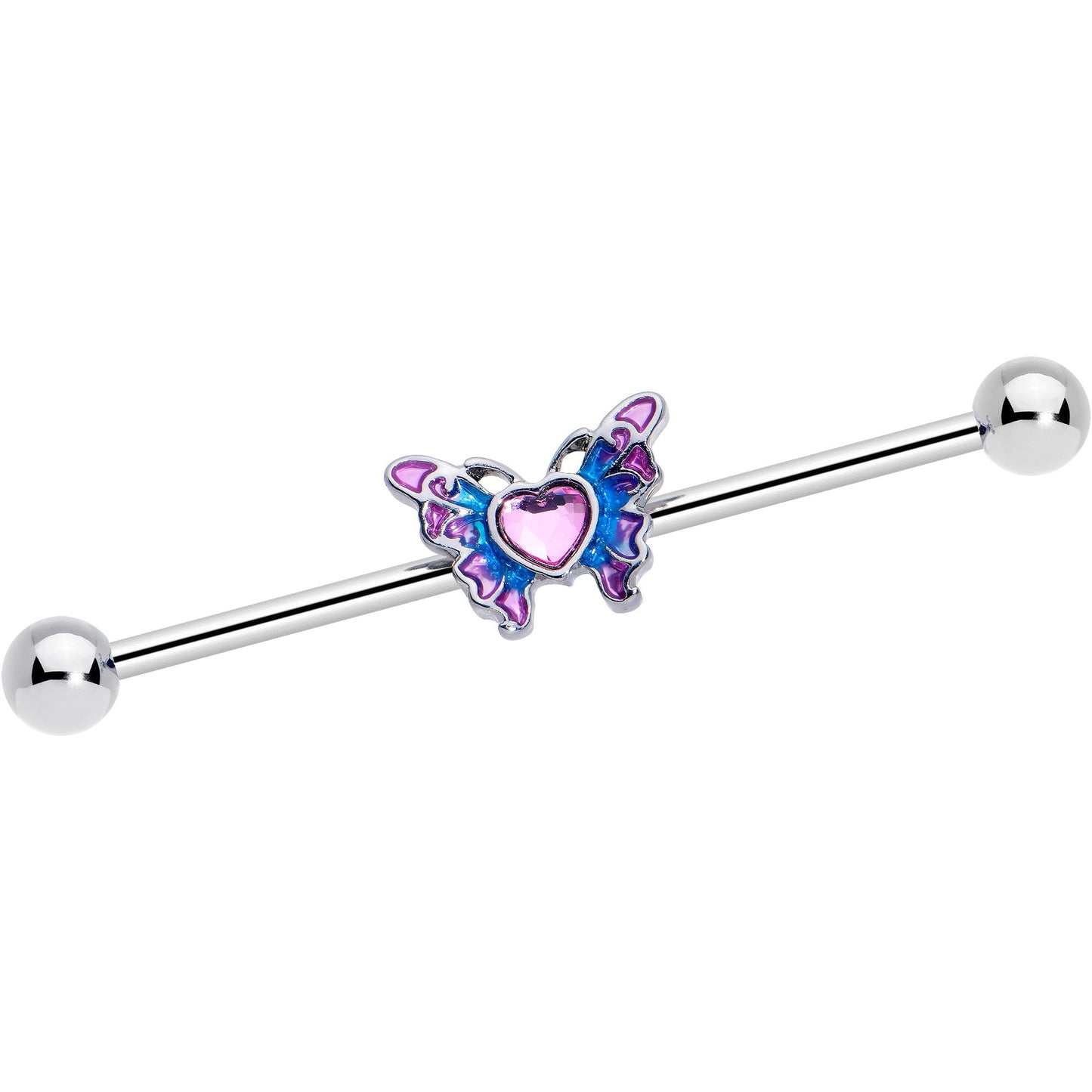14G Pink Gem Heart Butterfly Purple Industrial Barbell 38mm