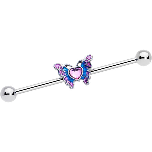 14G Pink Gem Heart Butterfly Purple Industrial Barbell 38mm