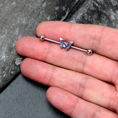 14G Pink Gem Heart Butterfly Purple Industrial Barbell 38mm