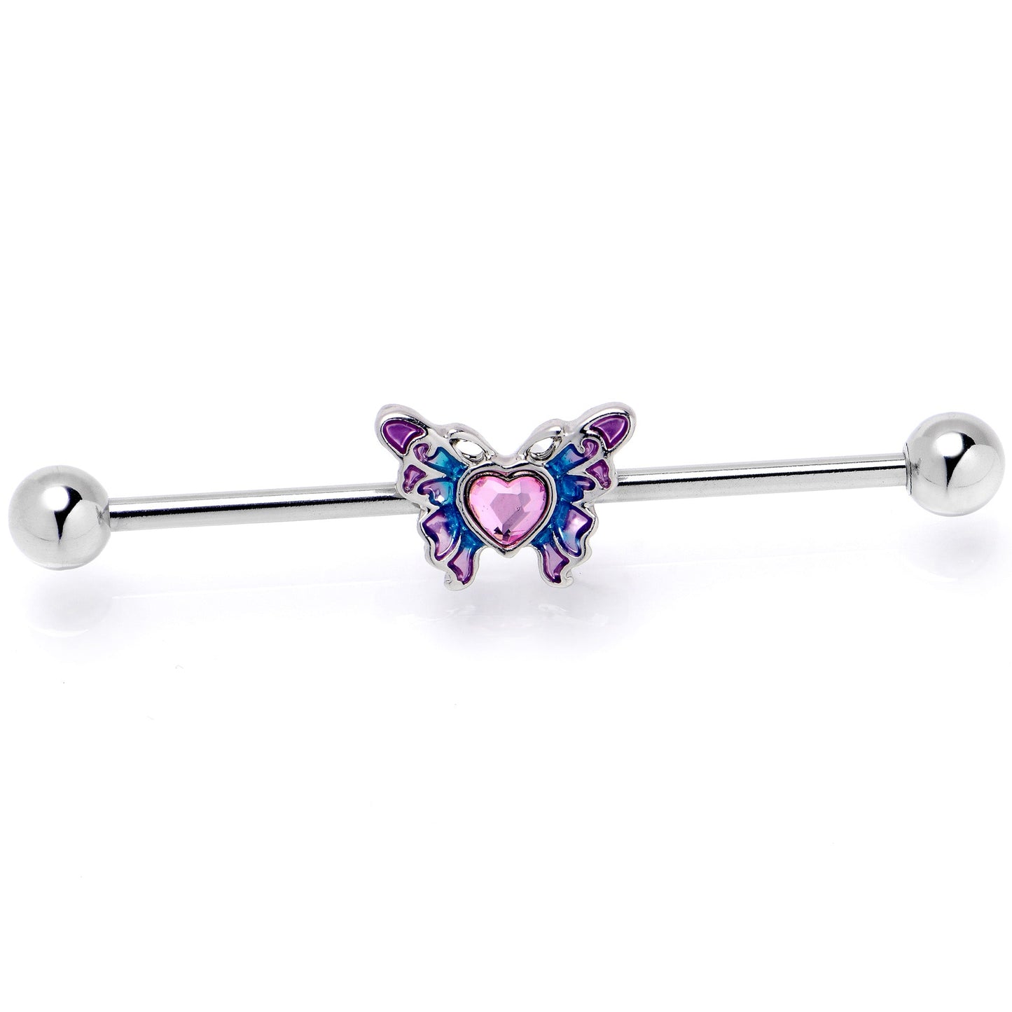 14G Pink Gem Heart Butterfly Purple Industrial Barbell 38mm