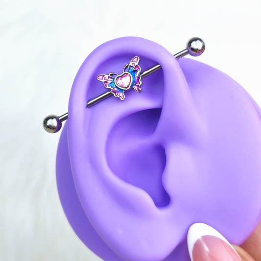 14G Pink Gem Heart Butterfly Purple Industrial Barbell 38mm