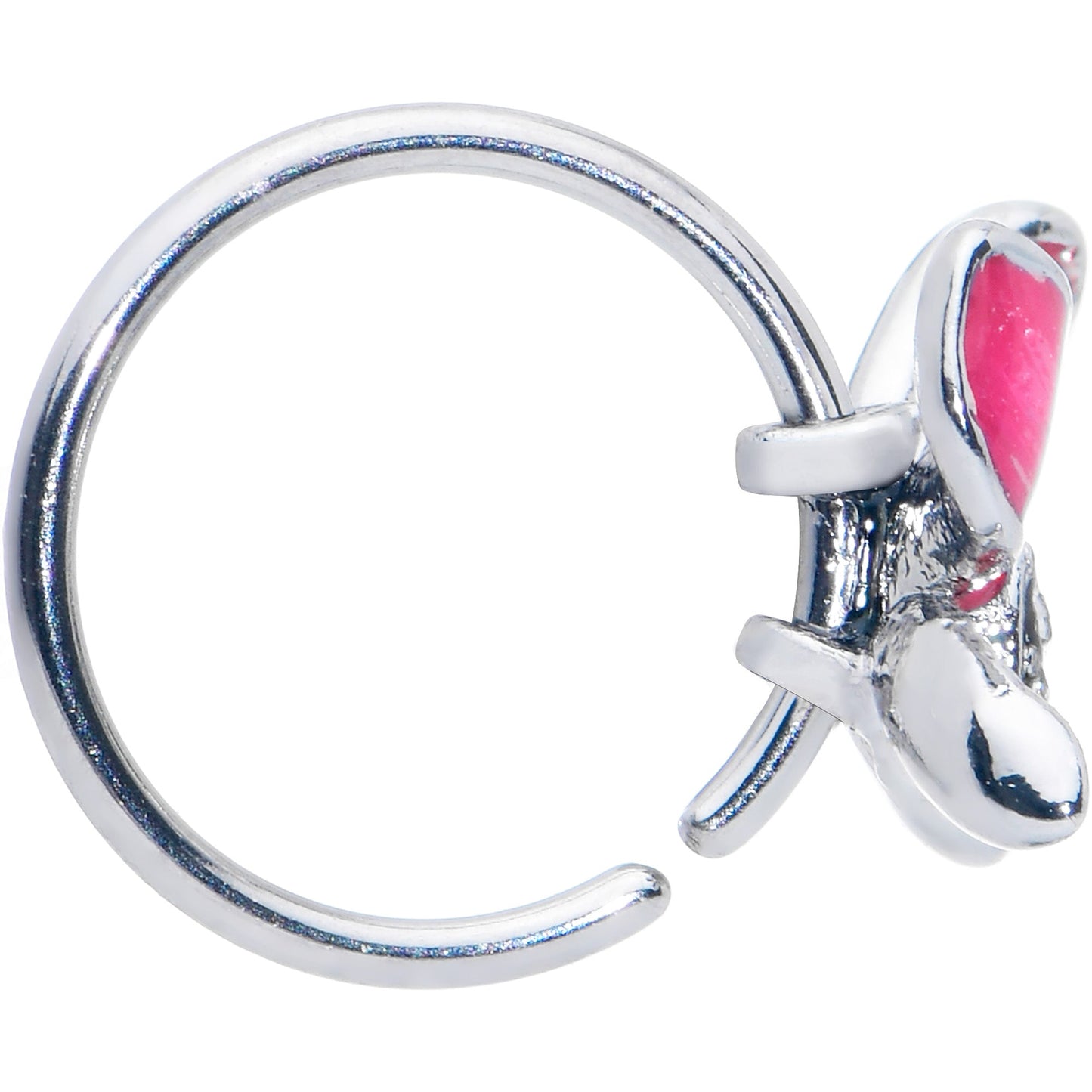 20G 5/16 Clear Gem Chunky Butterfly Pink Nose Hoop